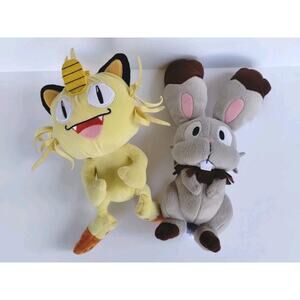 Pokemon Meowth Cat 2018 AND Bunnelby Plush Stuffed Toys Lot Of Two 10-11"